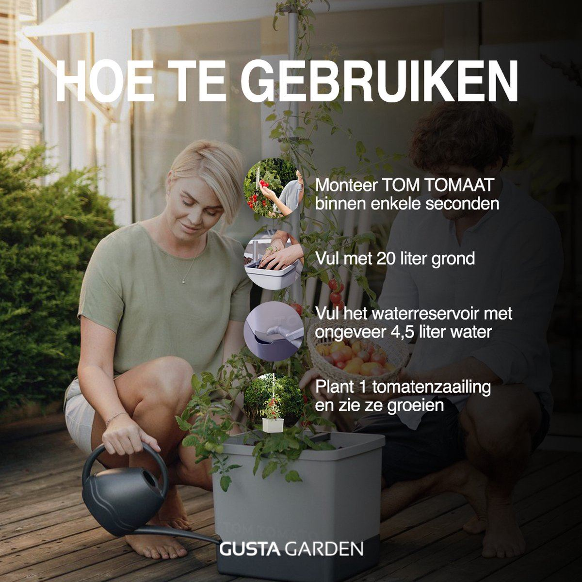 Gusta Garden TOM TOMATO - tomatenpot met waterreservoir (lichtgrijs)