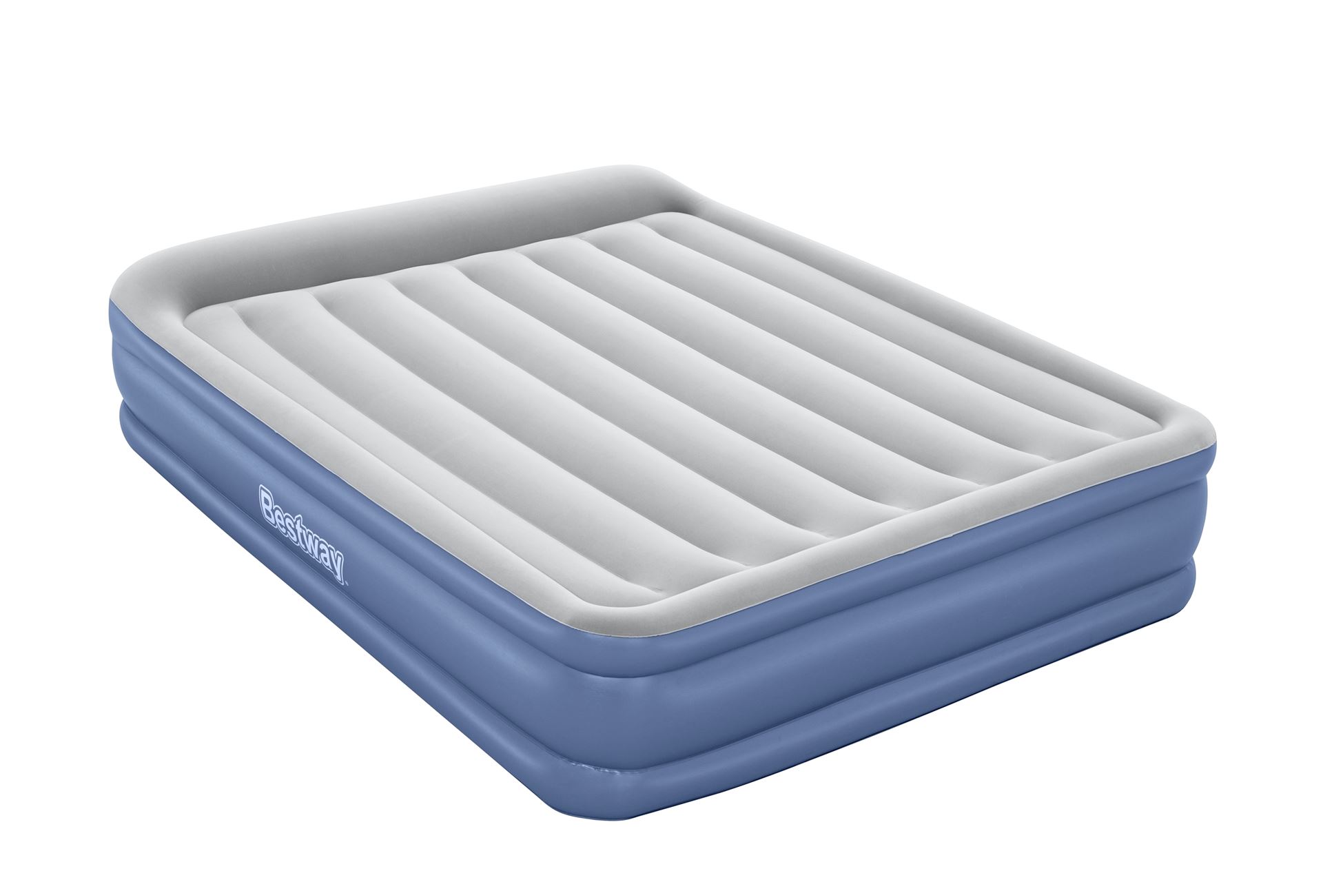 Bestway luchtbed 'Tritech Queen' - 203x152x46 cm - met zijkant, ingebouwde pomp, leegloopventiel en hoofdkussen - blauw/grijs Bestway-2-03m-x-1-52m-x-46cm-Tritech-Air-Mattress-Queen-Built-in-AC-Pump