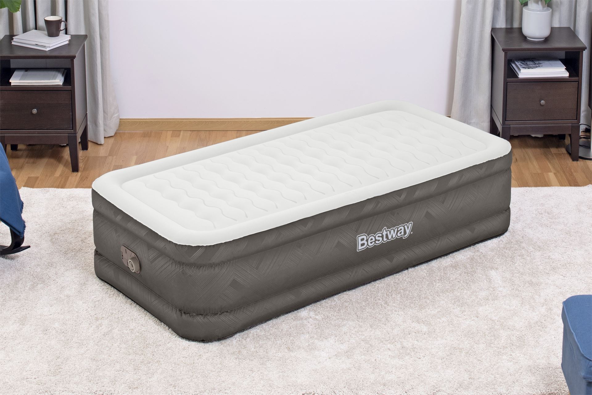 Bestway luchtbed 'Fortech Twin' - 191x97x46 cm - met ingebouwde pomp - bruin/grijs Bestway-1-91m-x-97cm-x-46cm-Fortech-Air-Mattress-Twin-Built-in-AC-pump