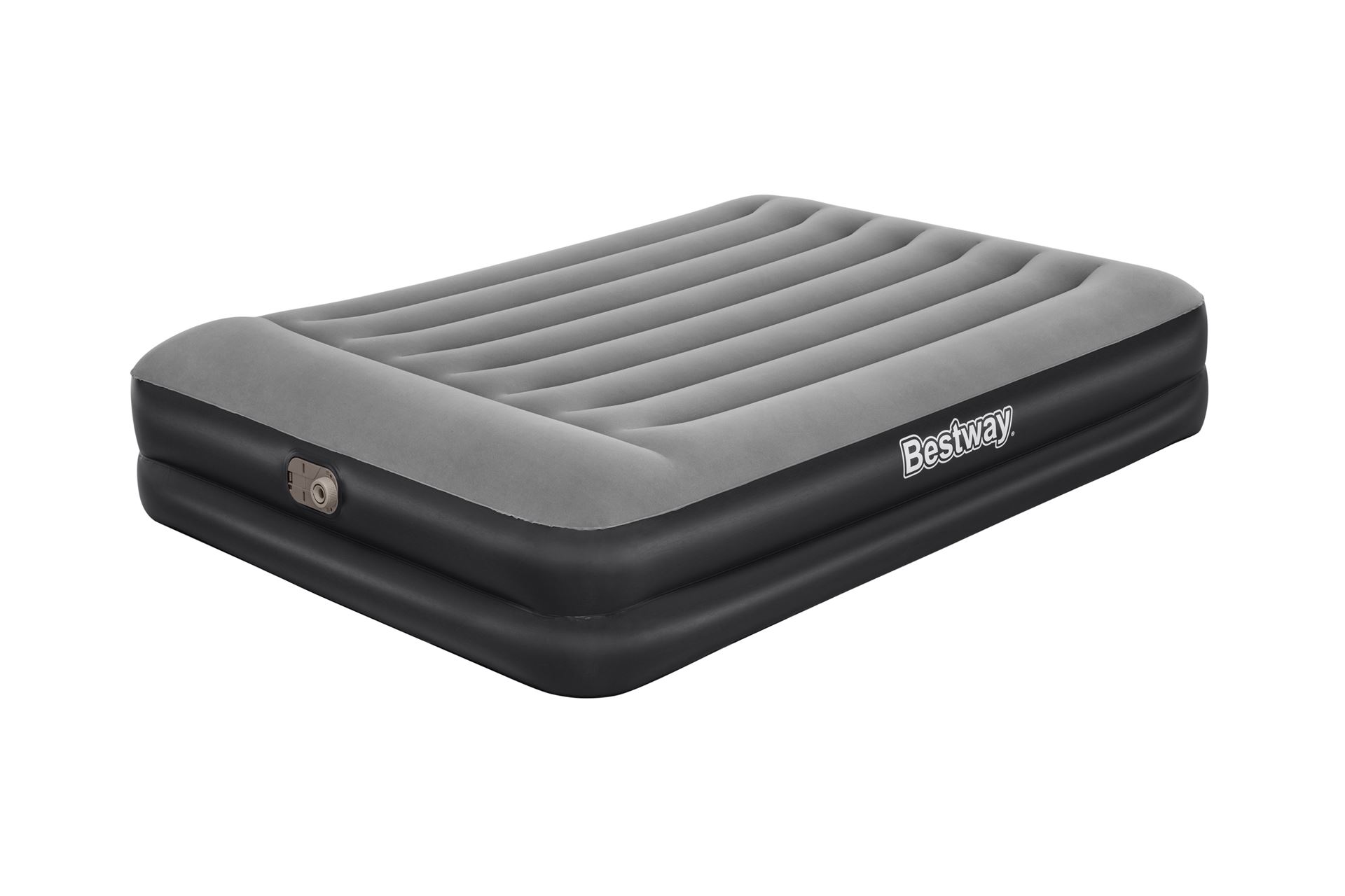 Bestway luchtbed 'Tritech Queen' - 203x152x46 cm - met ingebouwde pomp, leegloopventiel en hoofdkussen - zwart/grijs Bestway-2-03m-x-1-52m-x-46cm-Tritech-Air-Mattress-Queen-Built-in-AC-pump