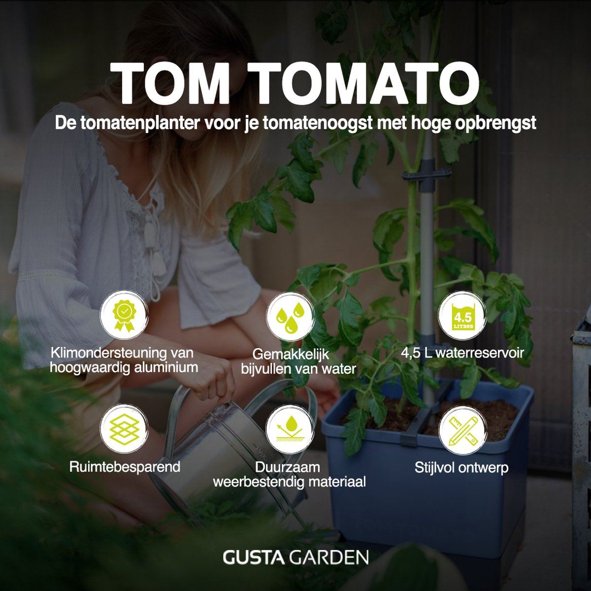 Gusta Garden TOM TOMATO - tomatenpot met waterreservoir (lichtgrijs)