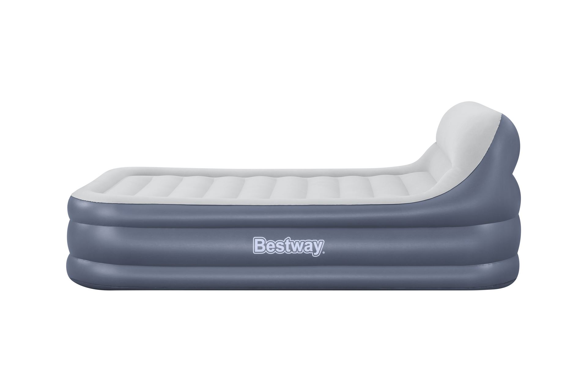 Bestway matelas d'air 'Tritech Queen' - 226x152x84 cm - avec grand oreiller, côté, pompe incorporée et valve de dégonflage - bleu/gris Bestway-2-26m-x-1-52m-x-84cm-Tritech-SleekFlow-Headboard-Air-Mattress-Queen-Built-in-AC-pump