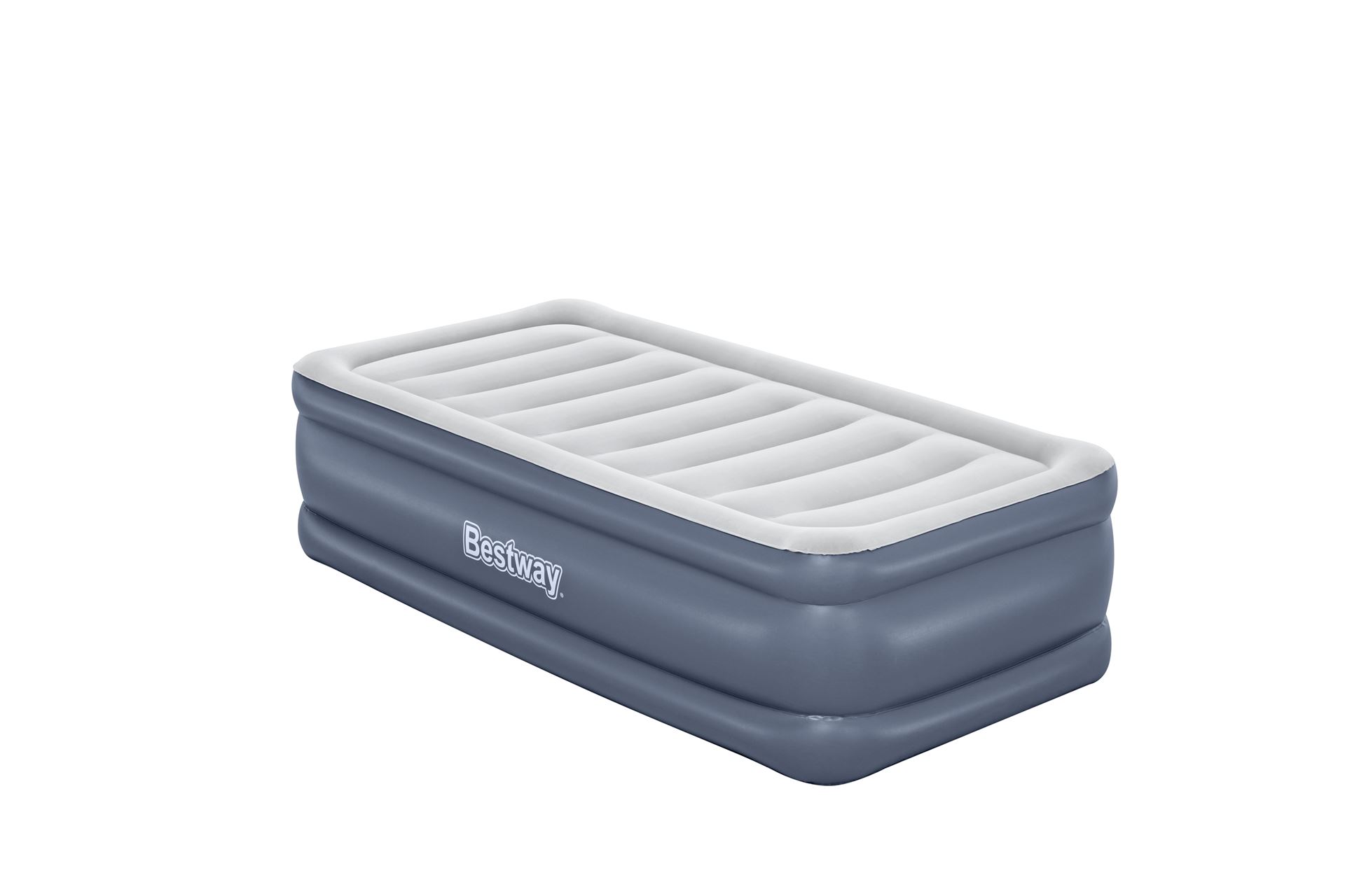 Bestway luchtbed 'Tritech Twin' - 191x97x51 cm - met zijkant, ingebouwde pomp - blauw/wit Bestway-1-91m-x-97cm-x-51cm-Tritech-Air-Mattress-Twin-Built-in-AC-Pump