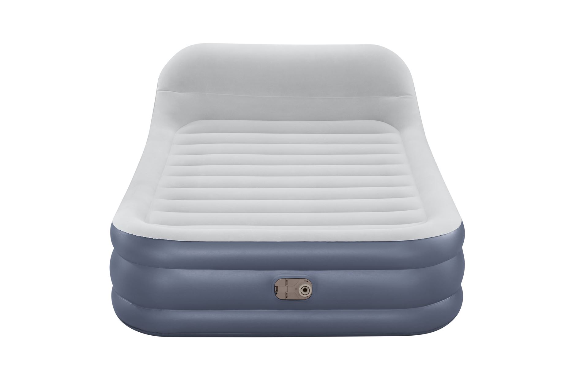 Bestway matelas d'air 'Tritech Queen' - 226x152x84 cm - avec grand oreiller, côté, pompe incorporée et valve de dégonflage - bleu/gris Bestway-2-26m-x-1-52m-x-84cm-Tritech-SleekFlow-Headboard-Air-Mattress-Queen-Built-in-AC-pump