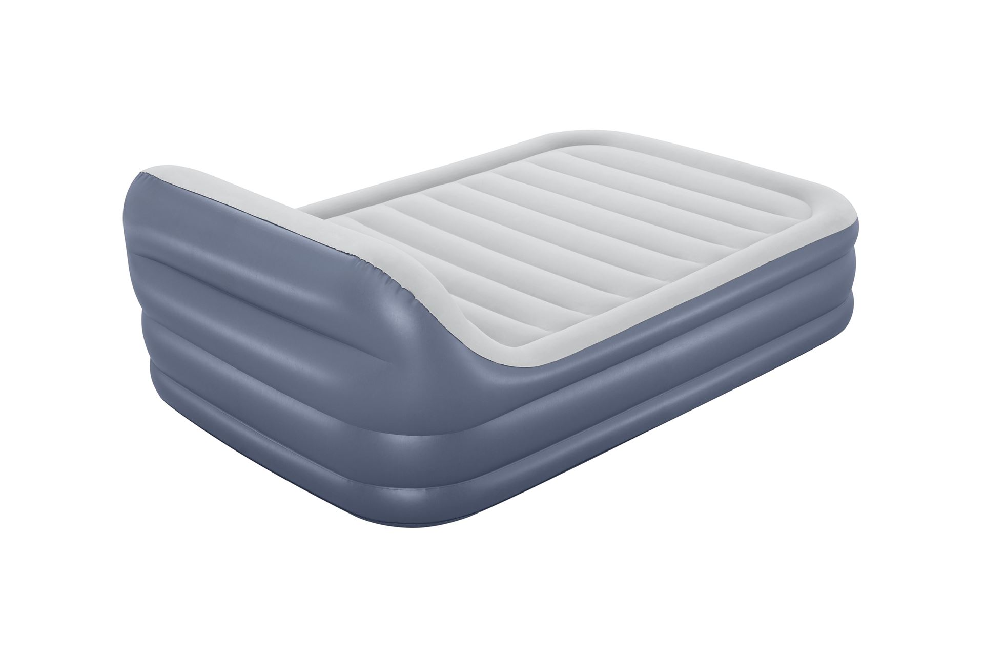 Bestway matelas d'air 'Tritech Queen' - 226x152x84 cm - avec grand oreiller, côté, pompe incorporée et valve de dégonflage - bleu/gris Bestway-2-26m-x-1-52m-x-84cm-Tritech-SleekFlow-Headboard-Air-Mattress-Queen-Built-in-AC-pump