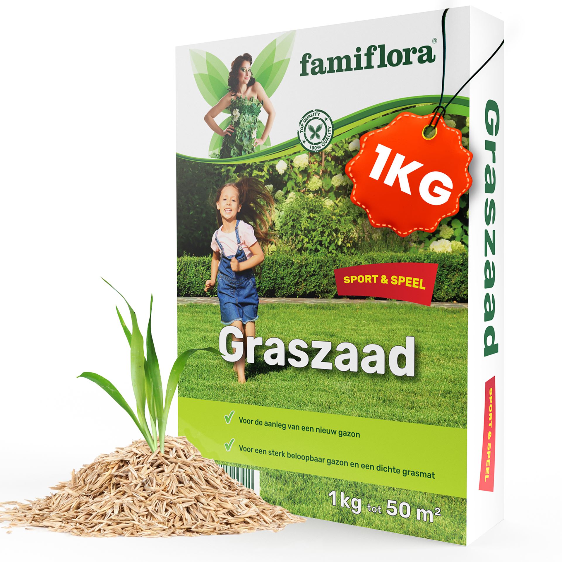 Famiflora graszaad 1kg tot 50m² - Speel & Sport - voor aanleg nieuw gazon - 1kg tot 50m²