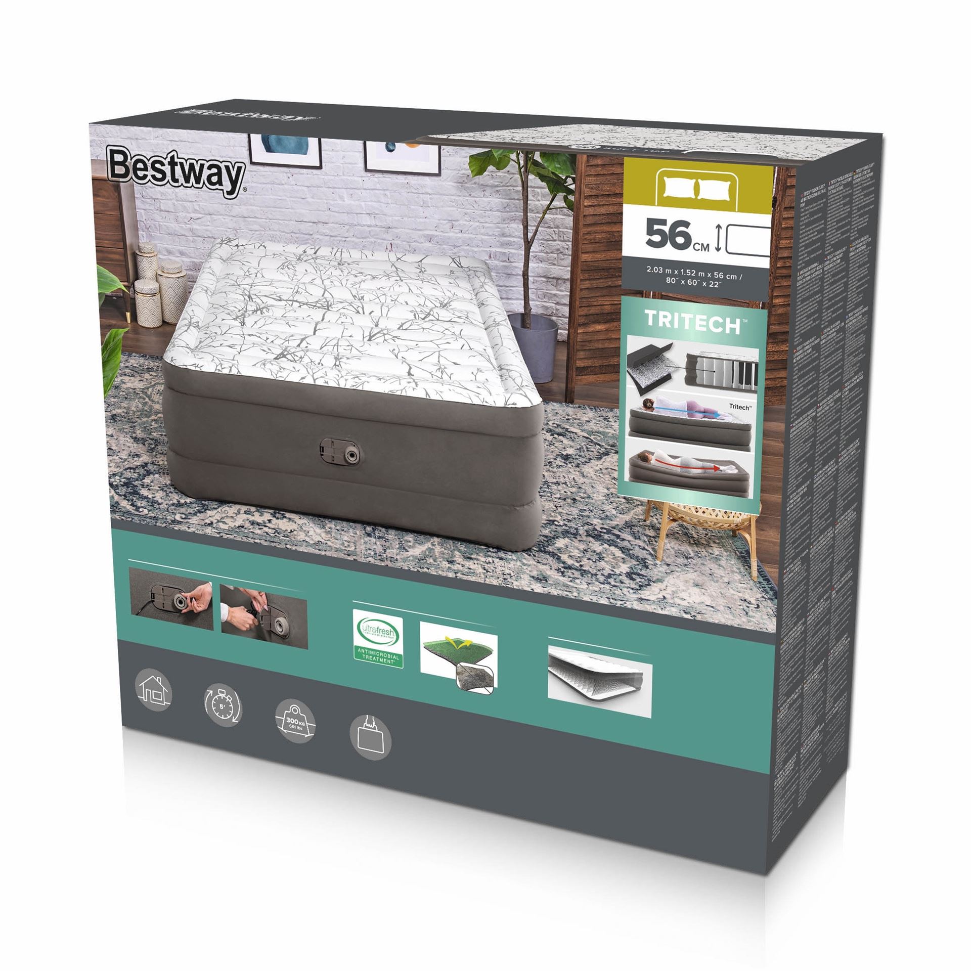 Bestway-2-03m-x-1-52m-x-56cm-Tritech-Fashion-Flock-Air-Mattress-Queen-Built-in-AC-Pump