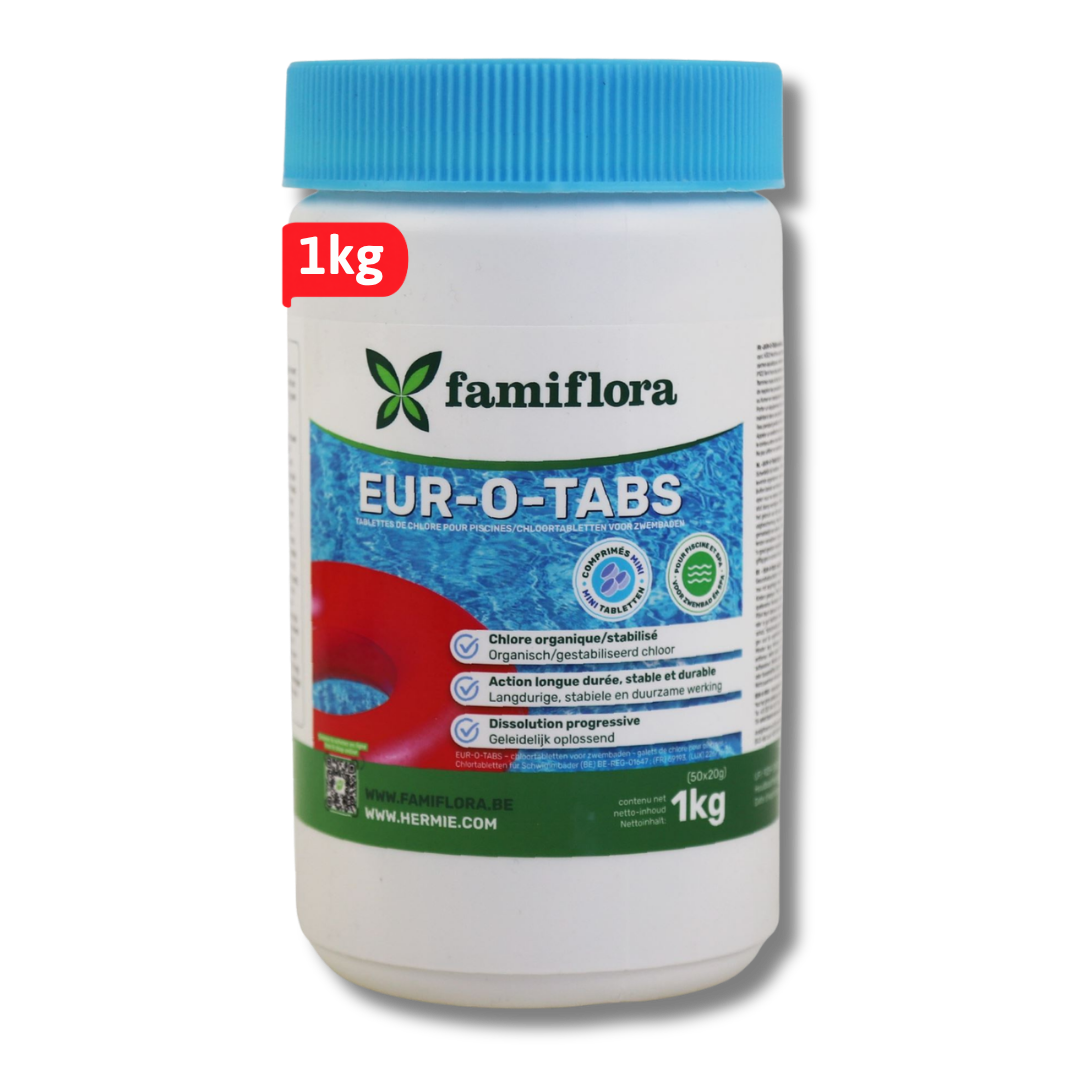 Famiflora - Slow-Mini langwerkend organisch chloor 1kg - kleine tabletten 50 x 20gr - gestabiliseerd chloor