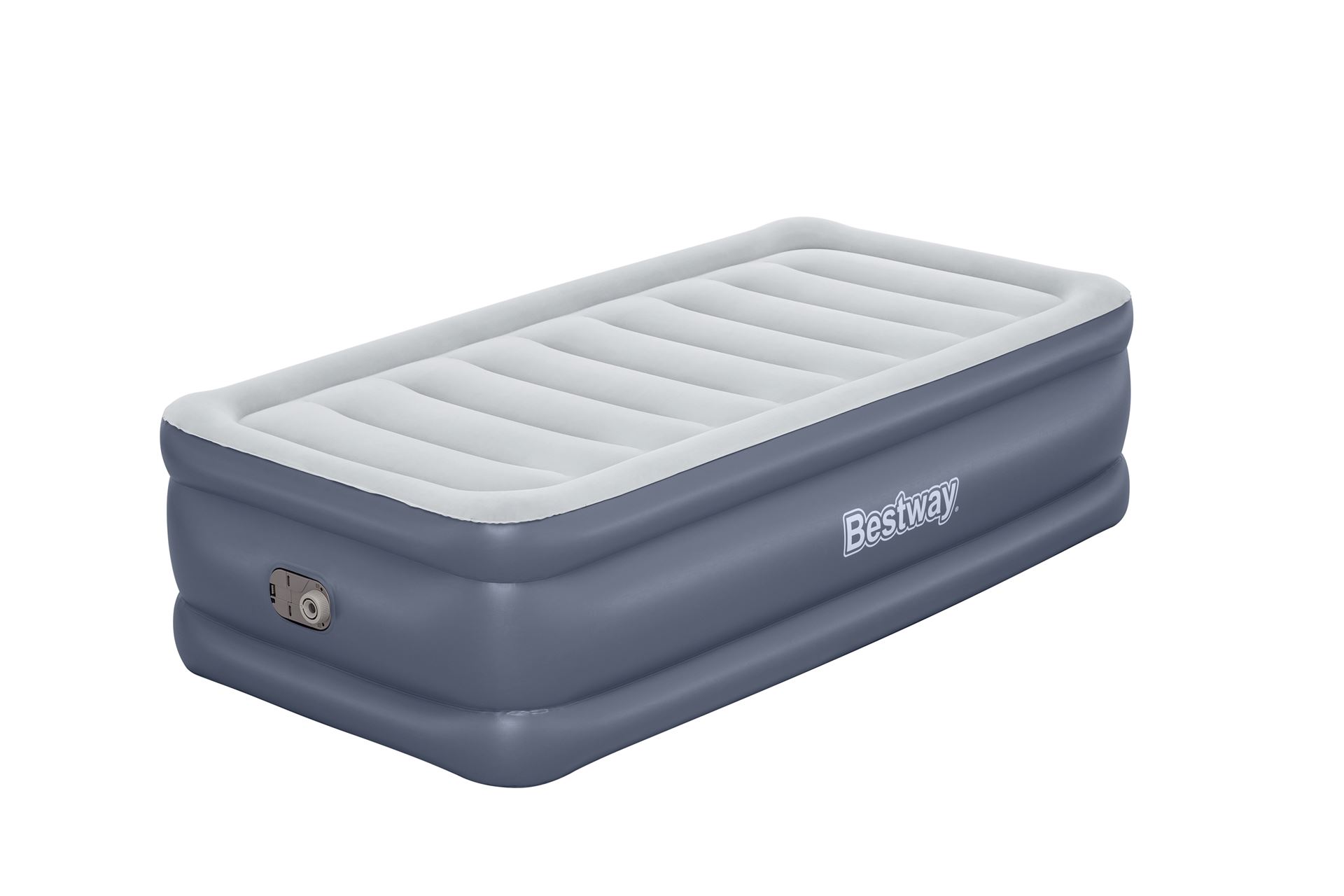 Bestway luchtbed 'Tritech Twin' - 191x97x51 cm - met zijkant, ingebouwde pomp - blauw/wit Bestway-1-91m-x-97cm-x-51cm-Tritech-Air-Mattress-Twin-Built-in-AC-Pump
