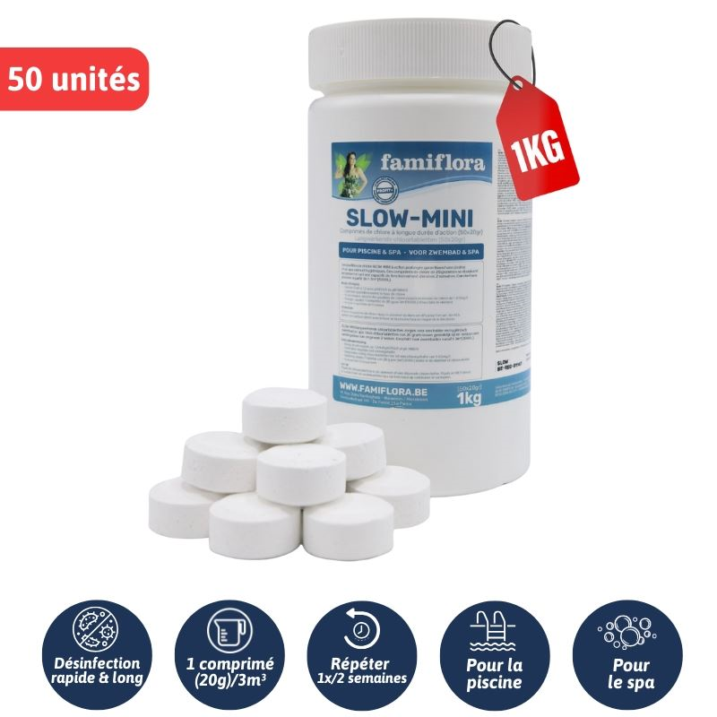Famiflora Slow-Mini - langwerkend chloor 1kg - kleine tabletten 50 x 20gr