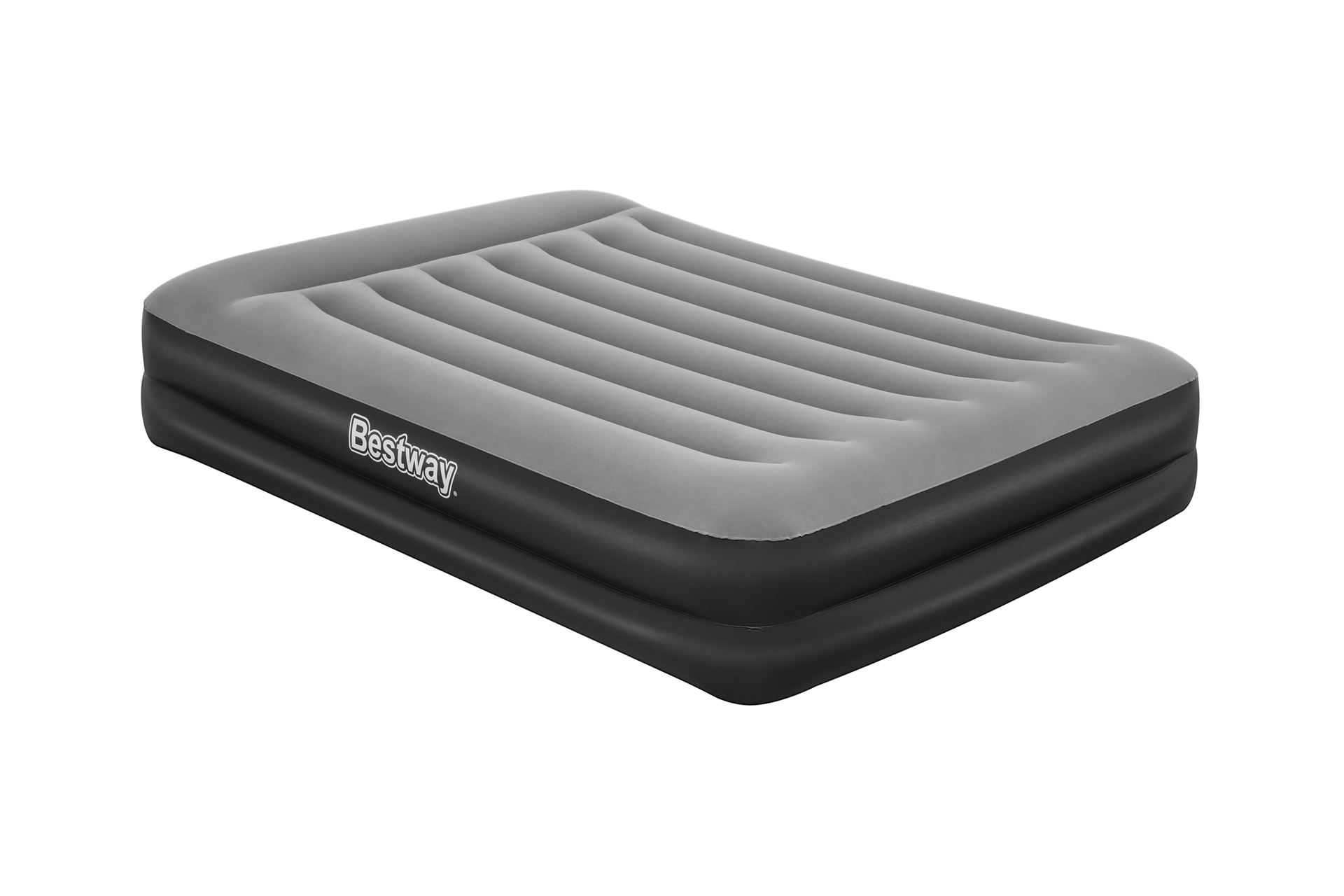 Bestway luchtbed 'Tritech Queen' - 203x152x46 cm - met ingebouwde pomp, leegloopventiel en hoofdkussen - zwart/grijs Bestway-2-03m-x-1-52m-x-46cm-Tritech-Air-Mattress-Queen-Built-in-AC-pump