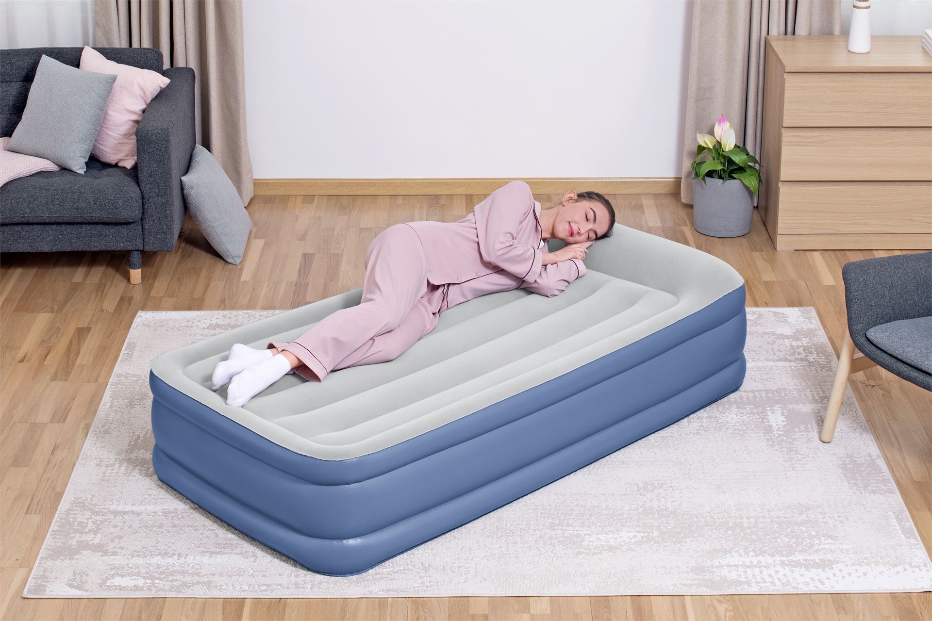 Bestway luchtbed 'Tritech Queen' - 191x97x46 cm - met ingebouwde USB pomp Bestway-1-91m-x-97cm-x-46cm-Tritech-Air-Mattress-Twin-Built-in-AC-Pump