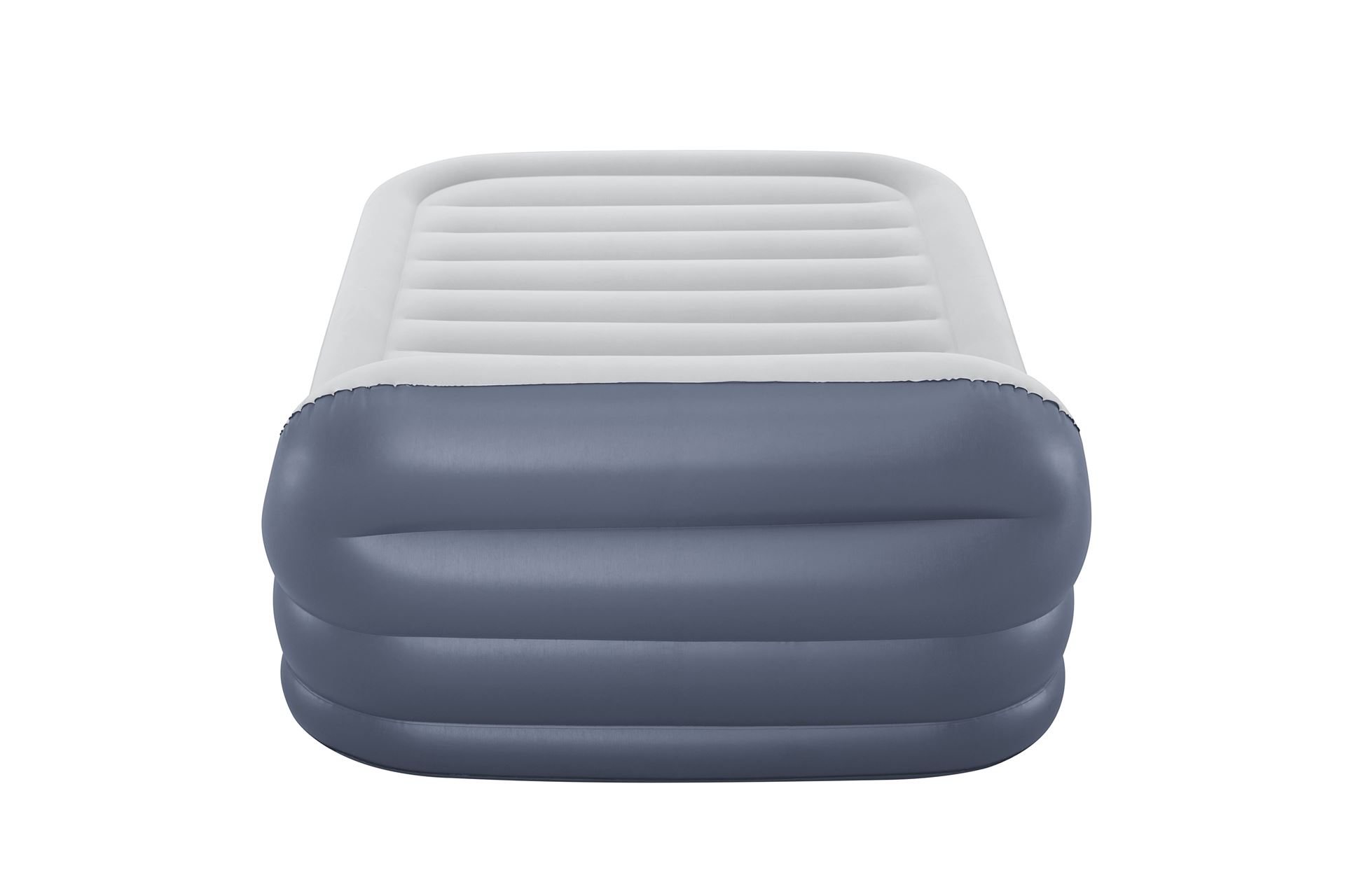 Bestway matelas d'air 'Tritech Queen' - 226x152x84 cm - avec grand oreiller, côté, pompe incorporée et valve de dégonflage - bleu/gris Bestway-2-26m-x-1-52m-x-84cm-Tritech-SleekFlow-Headboard-Air-Mattress-Queen-Built-in-AC-pump