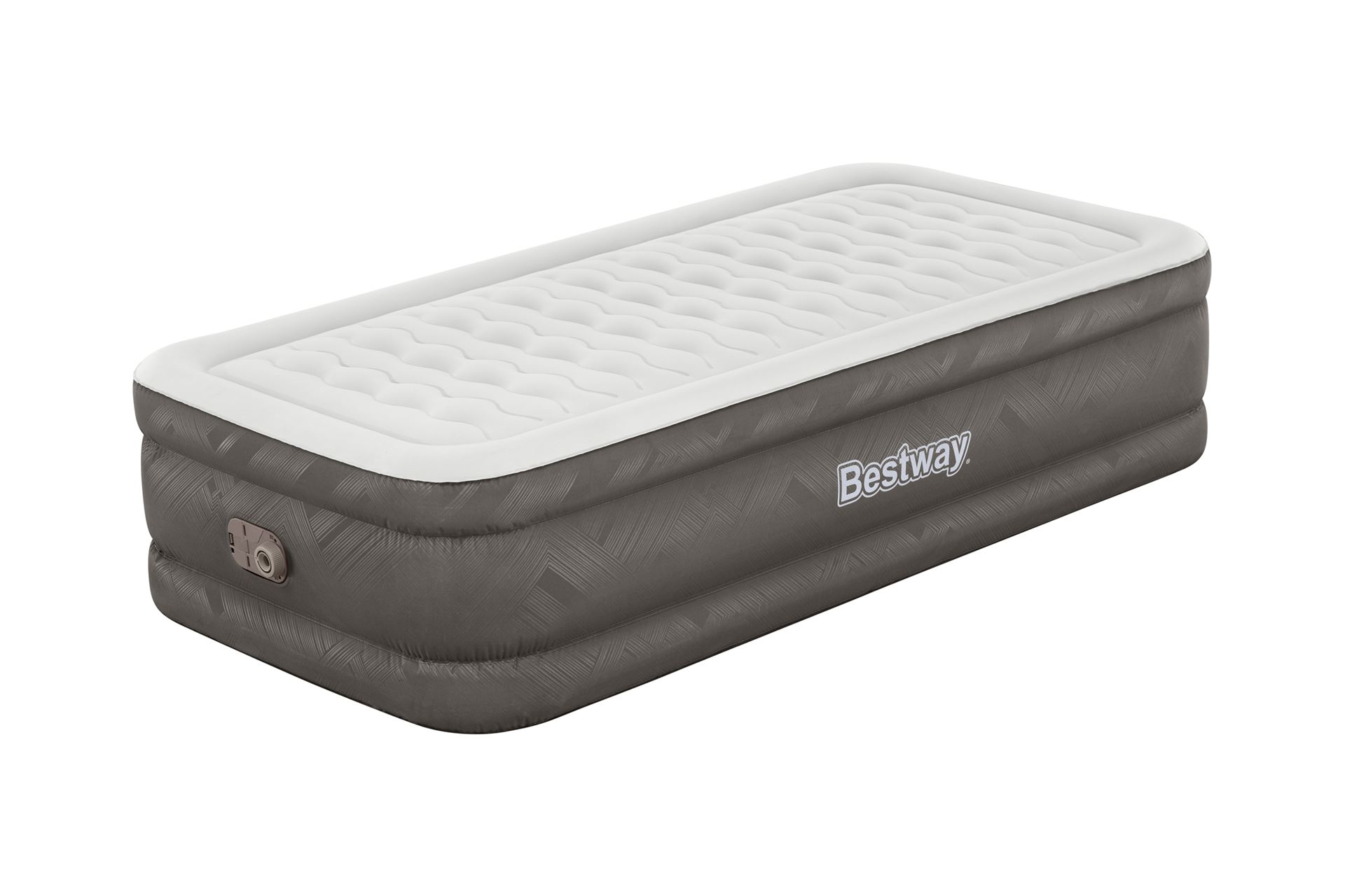 Bestway luchtbed 'Fortech Twin' - 191x97x46 cm - met ingebouwde pomp - bruin/grijs Bestway-1-91m-x-97cm-x-46cm-Fortech-Air-Mattress-Twin-Built-in-AC-pump