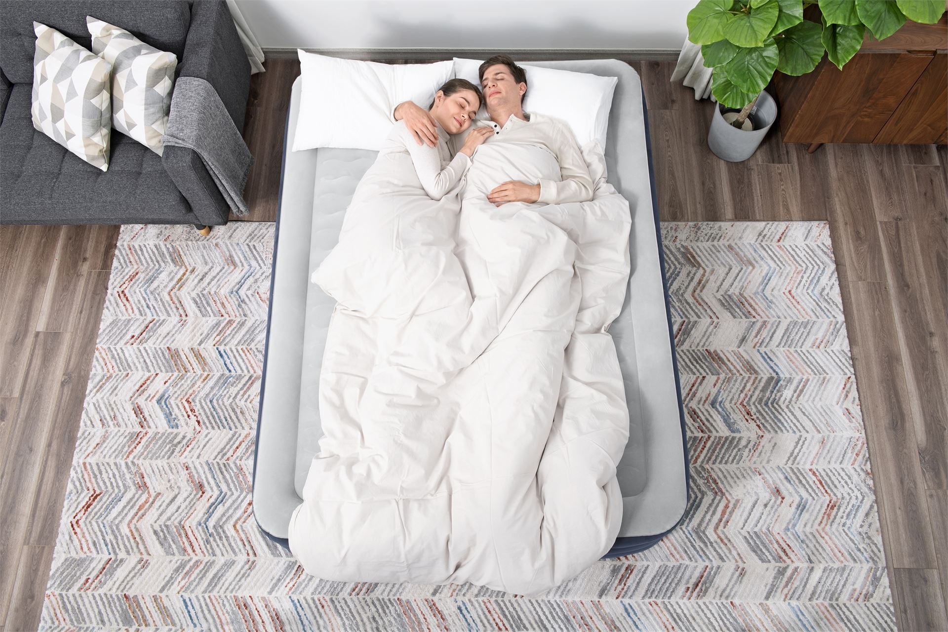 Bestway air bed 'Tritech Queen' - 203x152x51 cm - with side, built-in pump - Luxury design blue/white Bestway-2-03m-x-1-52m-x-51cm-Tritech-Truleisure-Air-Mattress-Queen-Built-in-AC-pump