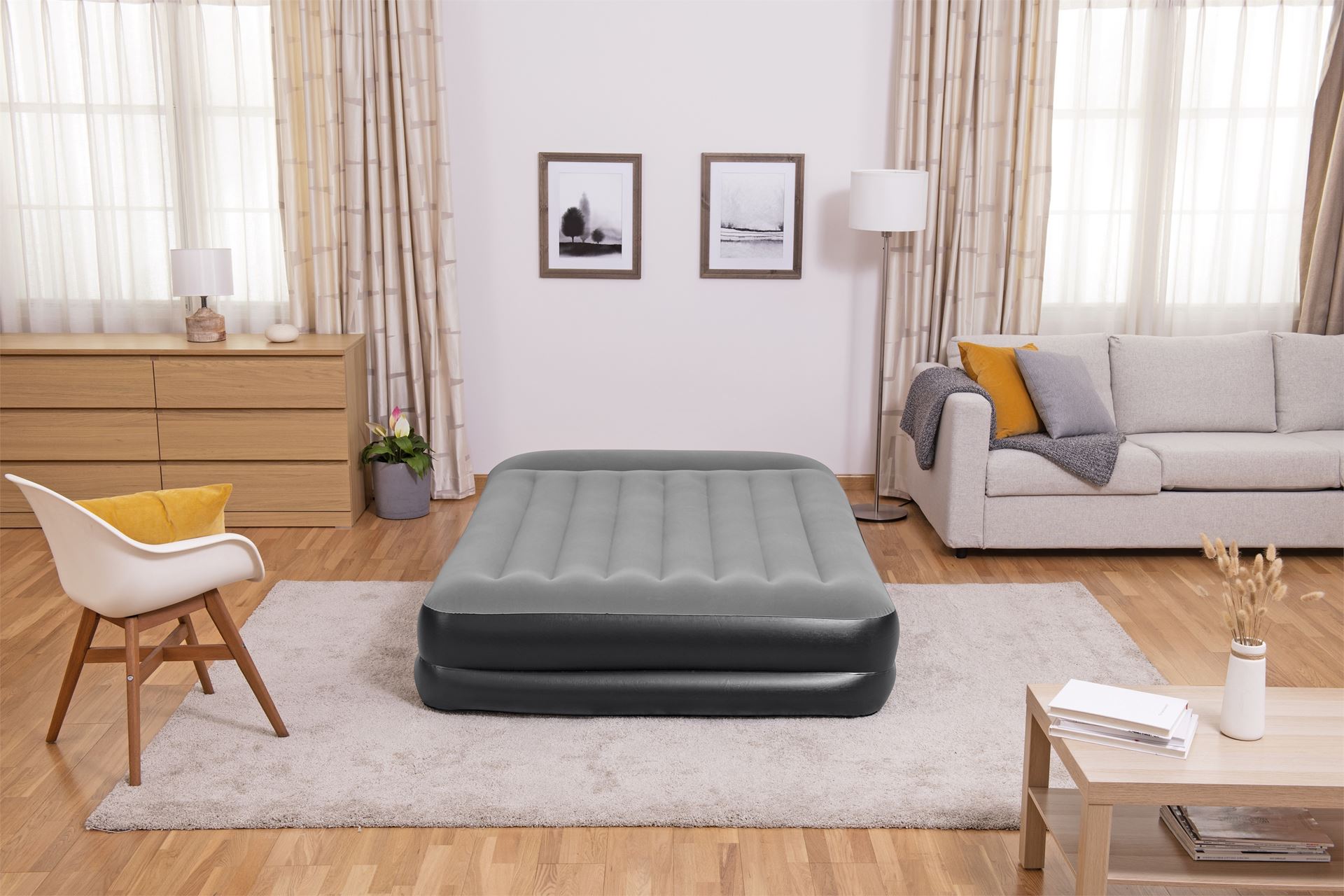 Bestway luchtbed 'Tritech Queen' - 203x152x46 cm - met ingebouwde pomp, leegloopventiel en hoofdkussen - zwart/grijs Bestway-2-03m-x-1-52m-x-46cm-Tritech-Air-Mattress-Queen-Built-in-AC-pump