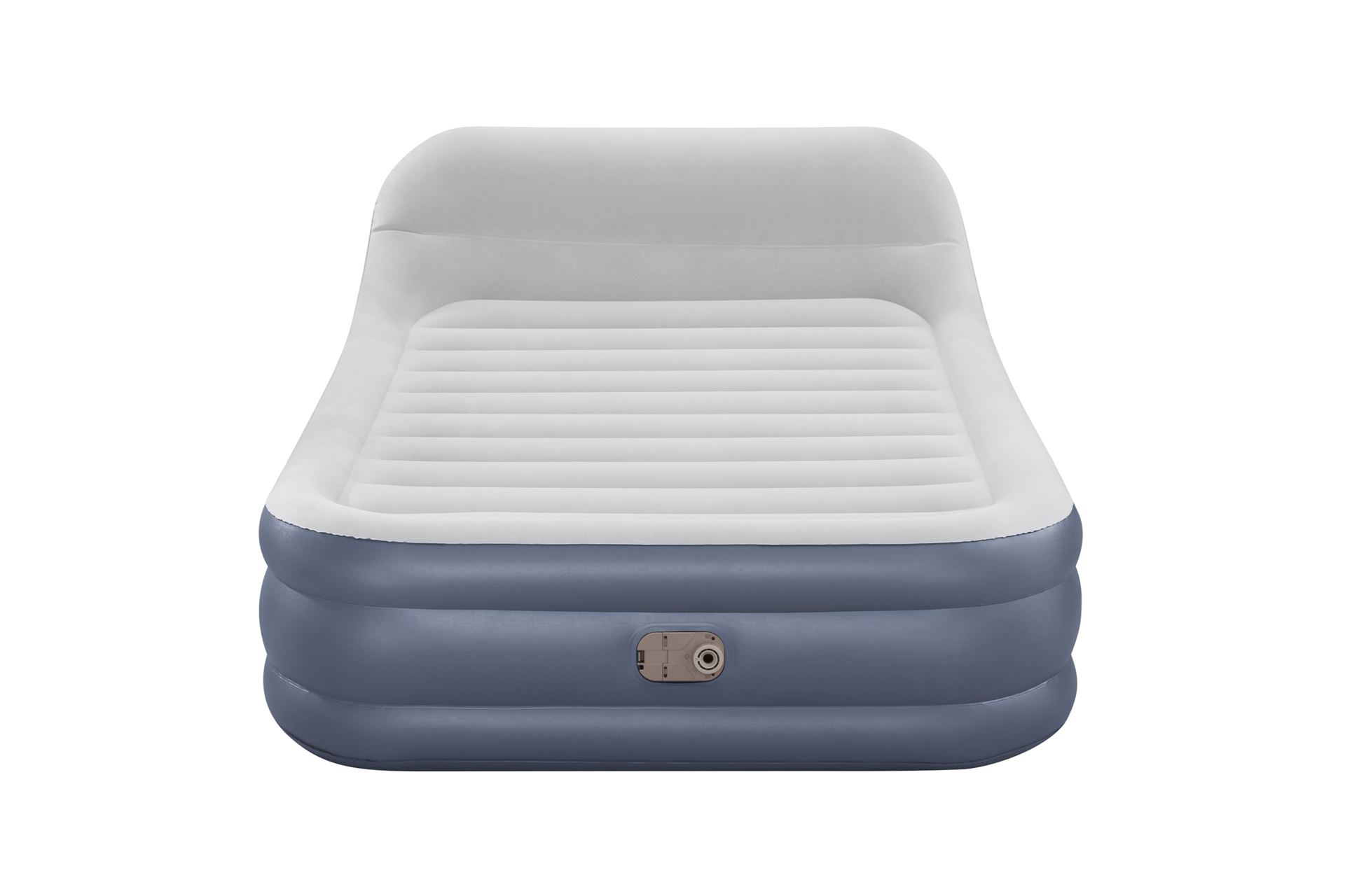 Bestway matelas d'air 'Tritech Queen' - 226x152x84 cm - avec grand oreiller, côté, pompe incorporée et valve de dégonflage - bleu/gris Bestway-2-26m-x-1-52m-x-84cm-Tritech-SleekFlow-Headboard-Air-Mattress-Queen-Built-in-AC-pump