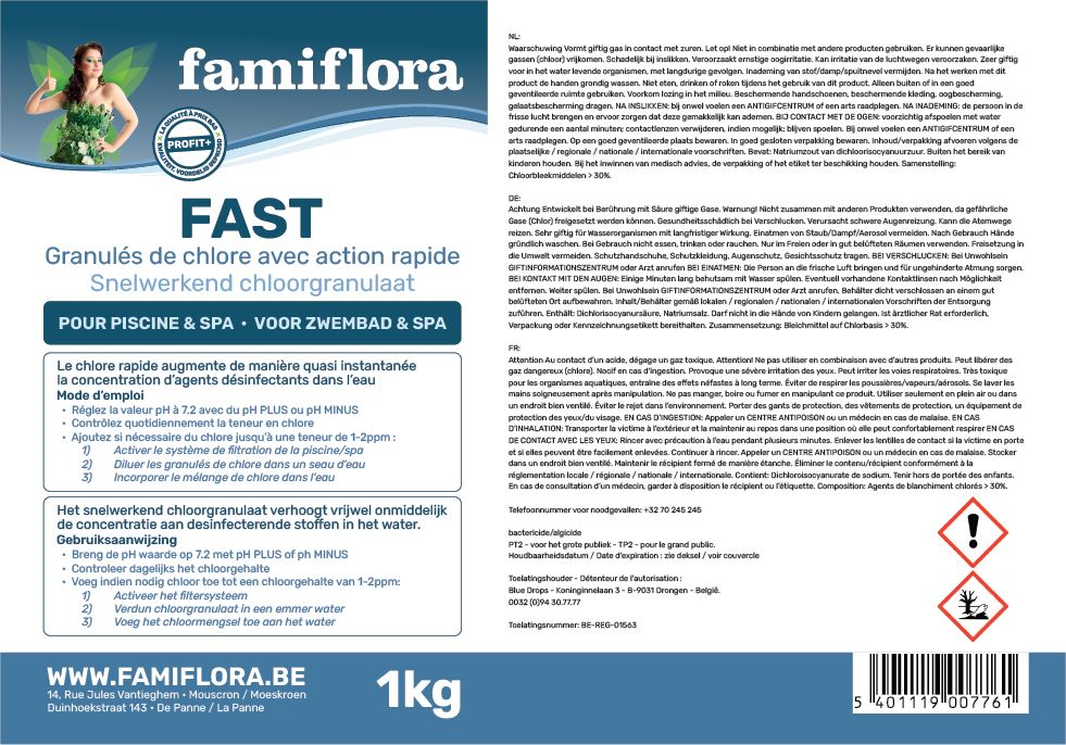 Famiflora Fast - snelwerkend chloorgranulaat 1kg